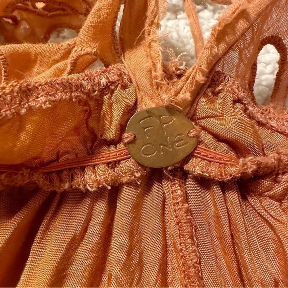 Free People One Bella Note Eyelet Mini Dress Tunic TerraCotta Clay Orange Boho - Picture 10 of 15